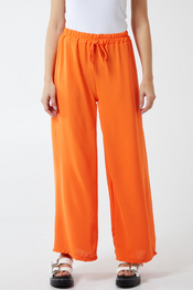 Aria Toscana orange drawstring viscose crepe trousers — front view, Made in Italy