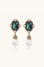 Abalone Pearl Drops gold plated statement earrings with iridescent abalone shell and pearl drop