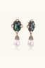Pair of abalone shell pearl drop earrings with crystal detailing in 18K gold plated finish