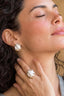 Model 2 wearing Compass Pearl Ring baroque freshwater pearl statement ring in gold finish