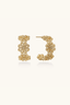 14K gold-plated floral filigree hoop earrings, front and side view on a neutral background
