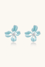 Blue enamel floral statement stud earrings with gold plated base