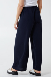 Brezza Marina navy drawstring viscose crepe trouser — rear view, Made in Italy