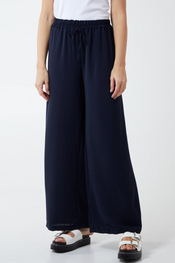 Brezza Marina navy drawstring viscose crepe trouser — front view, Made in Italy