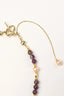 Toggle clasp and pearl extender detail on gold plated amethyst and pearl beaded necklace