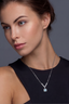 Square blue moissanite pendant necklace worn by model in sterling silver