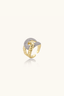 Luce Ling Ring in 18K gold plated eco-brass with pavé zirconia links, adjustable open band on a cream background