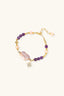 Adjustable gold plated bracelet with large baroque pearl, amethyst beads, blush freshwater pearls and star charm