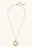 Cosmic Pearl Pendant necklace – adjustable gold chain with mother of pearl circular pendant and emerald zirconia accents