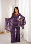 Full front view of the Isha purple embroidered bell bottom suit set with matching dupatta styled across the outfit.