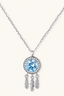 sterling silver pendant necklace with blue moissanite and feather charms