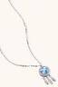 blue moissanite halo pendant necklace with three feather drops