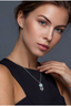 close-up of sterling silver blue moissanite pendant necklace