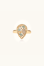 Angled view of Enchanted Garden Ring gold plated statement ring with turquoise enamel and crystal stones