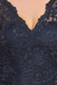 Close-up of navy embroidered lace with sequin detail