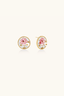 Garden Dream Studs gold plated floral stud earrings with pink enamel rose and freshwater pearl centre