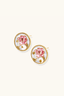 Close-up of Garden Dream Studs showing textured gold edge, blush enamel petals and freshwater pearl