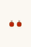 Front view of red agate vermeil stud earrings with small clear stone detail