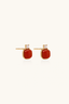 Side view of gold vermeil red agate stud earrings showing post setting