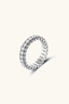 Angled view of sterling silver moissanite eternity band