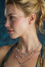 Layered sterling silver moissanite love necklace worn by model