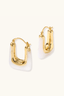 Liquid Curve Hoops polished gold-plated hoops with white resin drop, close-up detail angle