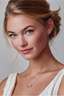 Model wearing sterling silver pink moissanite LOVE necklace