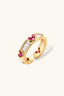 Love + Logic Gold-Plated Ring, front view, pink heart stones and clear baguette zirconia