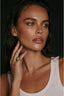 Close-up on hand wearing adjustable gold plated chain ring with evil eye motif