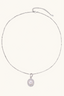Full view of adjustable Pearl Halo Necklace with extender chain in rhodium-plated 925 sterling silver