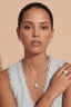 Model 3 wearing Pearl Halo Necklace — freshwater pearl pendant with crystal halo on sterling silver chain
