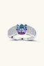 Front view of sterling silver pavé band ring featuring 2ct round moissanite
