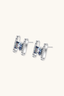Sterling silver square stud earrings with rainbow moissanite fire side angle