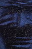 Close-up of navy sparkle velvet fabric used on the Sorella dress