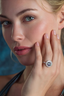 Model wearing Celestial Radiance rainbow moissanite sterling silver statement ring