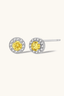 yellow moissanite halo stud earrings in sterling silver