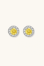 minimal sterling silver halo stud earrings with yellow moissanite