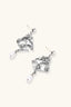 Venice Mask Drop Earrings styled with a white lace neckline and black bow