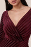 Close-up of Verona burgundy glitter velvet wrap V neckline