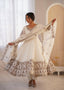 Ivory embroidered Anarkali suit showing the full 3.75 metre flared skirt