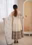 Back view of the ivory Anarkali suit showing the scooped back, tie fastening and dupatta